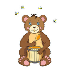 Cartoon Baby Bear Sitting And Eating Honey