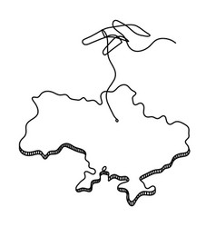 Map Of Ukraine With Hand As Line Drawing On White