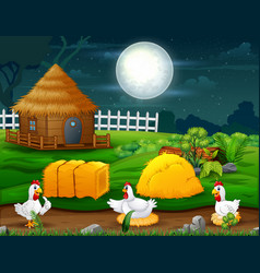 Night Landscape With Hens At The Farm