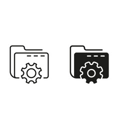 Computer Folder With Gear Line And Silhouette Icon