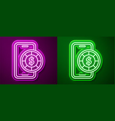 Glowing Neon Line Online Poker Table Game Icon