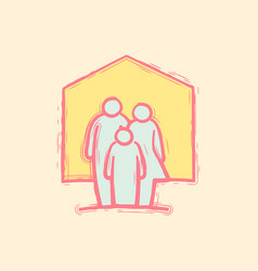 Hand Drawing Family Inside House Doodle Icon