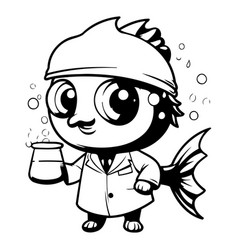 Scientist Fish Character Cartoon On White