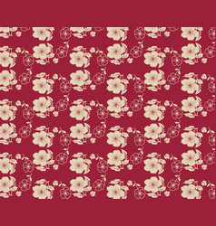 White Cherry Blossom Pattern On Red Background