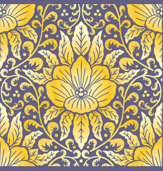 Seamless Yellow Damask Pattern On A Blue