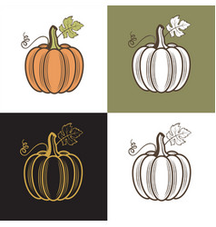 Set vegetable pumpkins with green leaves isolated Vector Image
