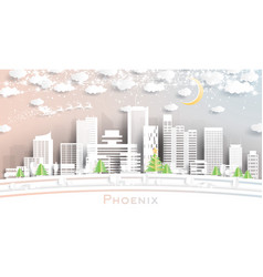 Phoenix Arizona City Skyline In Paper Cut Style