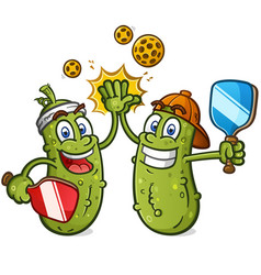 Pickleball Cartoon Mascots Giving A High Five