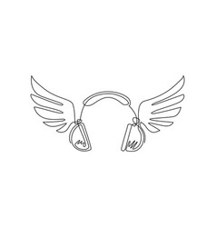 Single One Line Drawing Headphones With Wings