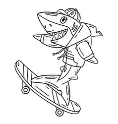 Shark Skateboarding Isolated Coloring Page