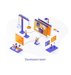 Developers Team Isometric Web Banner Full Stack