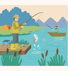 Two People Fishing On Lake Fisherman