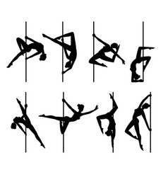 Sexy Pole Dancer Female Black Silhouettes Set