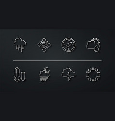 Set Line Cloud With Rain Meteorology Thermometer