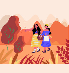 Two Girls Walking In A Park