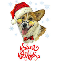 Christmas Dog Welsh Corgi Hand Drawn