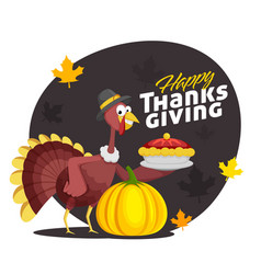 Cartoon Turkey Bird Holding Pie Cake Plate