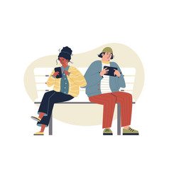 Man And Woman Sitting On Bench Addicted