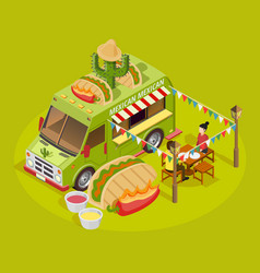 Mexican Food Truck Isometric Advertisement Poster