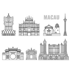 Famous Landmark Building Line Icon Set From Macau