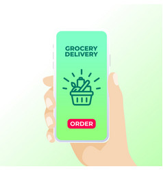 Hand Holding Smart Phone That Shows Grocery Basket