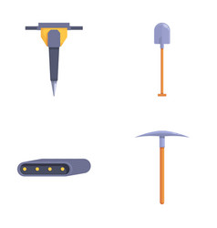 Mining Work Icons Set Cartoon Equipment