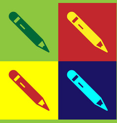 Pop Art Pencil With Eraser Icon Isolated On Color