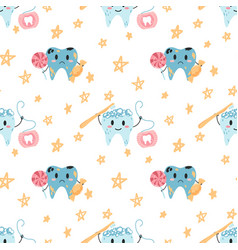 Seamless Pattern With Hand Drawn Kawaii Teeth