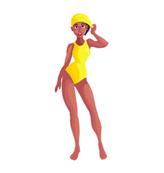 A Dark Woman In Yellow Bathing Suit For Swimming