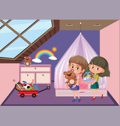 Pink Bedroom Scene With Cartoon Character