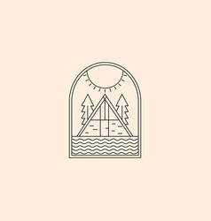 Summer Cabin Camp Logo Design Line Art Style Logo