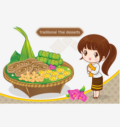 Cute Woman Cartoon Presenting Traditional Thai