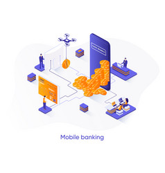 Mobile Banking Isometric Web Banner Fintech