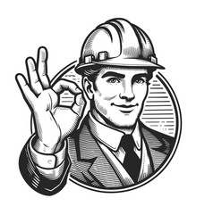 Engineer With Hard Hat Giving Ok Sign