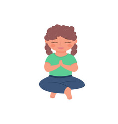 Cute Girl Child With Curly Hair Meditating