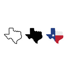 Texas Map Icon Set State Shape And Flag Symbol In