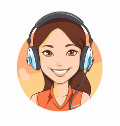 Young Woman With Headphones In A Flat Style