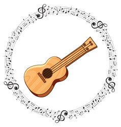 A Ukulele With Musical Notes On White Background