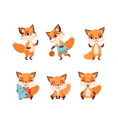 Cute Fox Cub In Different Everyday Activities Set