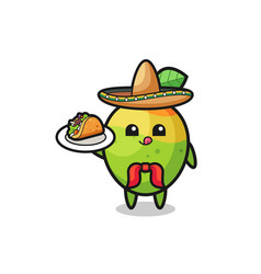 Mango Mexican Chef Mascot Holding A Taco