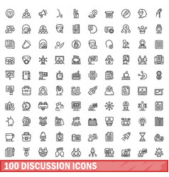 100 Discussion Icons Set Outline Style