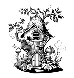 Fairy House In The Forest Hand Drawn Sketch