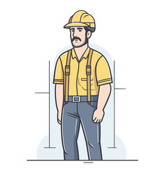 Caucasian Construction Worker In Yellow Hard Hat