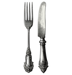 Fork And Knife Vintage Etching Ornate Details