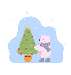 Cute Polar Bear Decorates The Christmas Tree