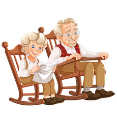 Happy Senior Couple Sitting Together On Wooden