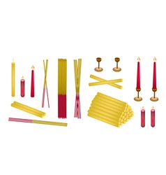 Set Of Joss Sticks And Candle For Make Merit