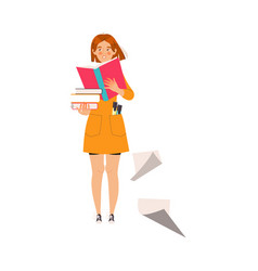 Woman Character Standing With Open Book Working