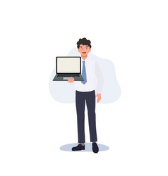 Businessman Holding Laptop Flat Cartoon