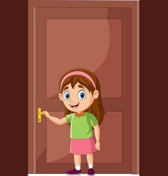 Cartoon Little Girl Opening Door